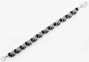 Mens Genuine Onyx Stainless Steel Skull Beaded Bracelet - Blackjack Jewelry