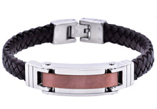 Load image into Gallery viewer, Mens Chocolate Stainless Steel Brown Leather Bracelet - Blackjack Jewelry
