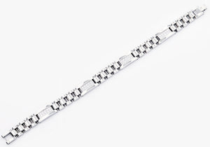 Mens Polished Stainless Steel Link Bracelet With Cubic Zirconia - Blackjack Jewelry