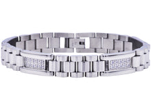 Load image into Gallery viewer, Mens Polished Stainless Steel Link Bracelet With Cubic Zirconia - Blackjack Jewelry
