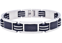 Load image into Gallery viewer, Mens Black Silicone And Stainless Steel Bracelet With Carbon Fiber
