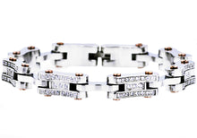 Load image into Gallery viewer, Mens Rose Stainless Steel Chain Bracelet With Cubic Zirconia - Blackjack Jewelry