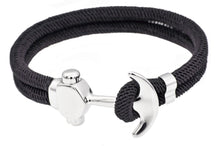 Load image into Gallery viewer, Mens Black Twisted Cotton Rope Stainless Steel Anchor Bracelet - Blackjack Jewelry
