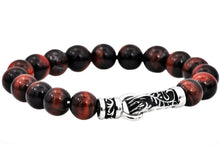 Load image into Gallery viewer, Mens Genuine Red Tiger Eye Stainless Steel Beaded Bracelet - Blackjack Jewelry