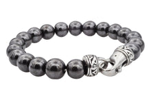 Load image into Gallery viewer, Mens Genuine Hematite Stainless Steel Beaded Bracelet - Blackjack Jewelry