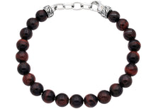 Load image into Gallery viewer, Mens Genuine 8mm Red Tiger Eye Bead Stainless Steel Bracelet - Blackjack Jewelry
