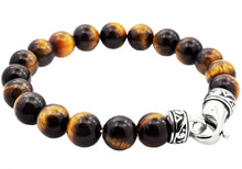 Load image into Gallery viewer, Mens Genuine Tiger Eye Stainless Steel Beaded Bracelet - Blackjack Jewelry