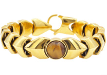 Load image into Gallery viewer, Mens Genuine Tiger Eye Gold Stainless Steel Bracelet - Blackjack Jewelry
