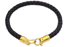 Load image into Gallery viewer, Mens Black Leather Gold Stainless Steel Bracelet - Blackjack Jewelry
