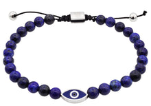 Load image into Gallery viewer, Mens Genuine Lapis Lazuli 6mm Bead Stainless Steel Drawstring Evil Eye Bracelet - Blackjack Jewelry
