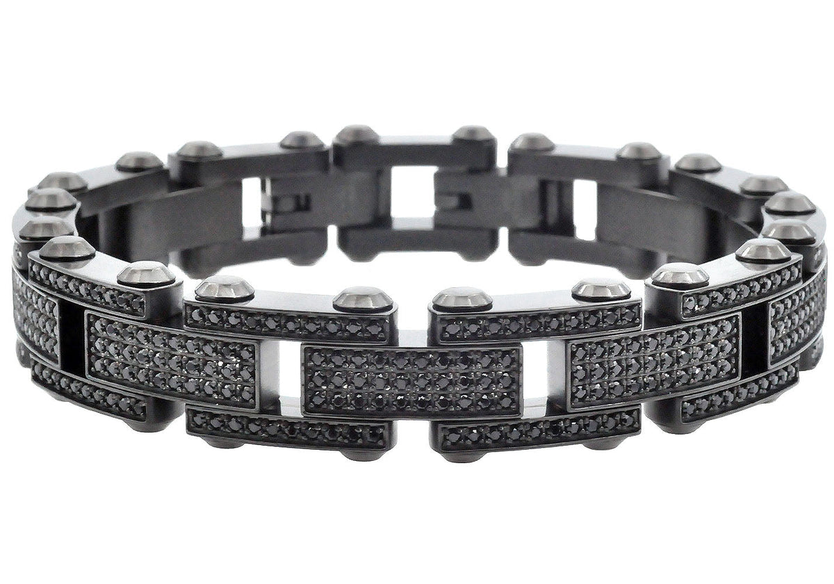 Men's Square Black Rubber Stainless Steel Bracelet Jewelry