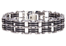 Load image into Gallery viewer, Mens Black Silicone And Stainless Steel Bracelet - Blackjack Jewelry

