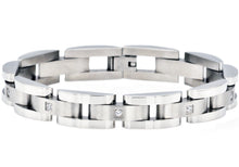Load image into Gallery viewer, Mens Curved Link Stainless Steel Bracelet With Cubic Zirconia - Blackjack Jewelry