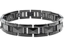 Load image into Gallery viewer, Mens Black Tungsten Link Bracelet With Black Cubic Zirconia - Blackjack Jewelry
