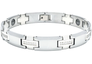 Mens Tungsten Link Bracelet With Cubic Zirconia - Blackjack Jewelry