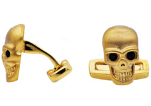 Load image into Gallery viewer, Mens Gold Stainless Steel Skull Cuff Links With Black Cubic Zirconia - Blackjack Jewelry
