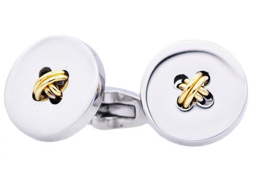 Men's Two Toned Gold Stainless Steel Button Cuff Links - Blackjack Jewelry