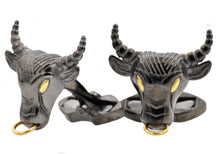 Load image into Gallery viewer, Mens Gold And Black Stainless Steel Bull Cuff Links - Blackjack Jewelry
