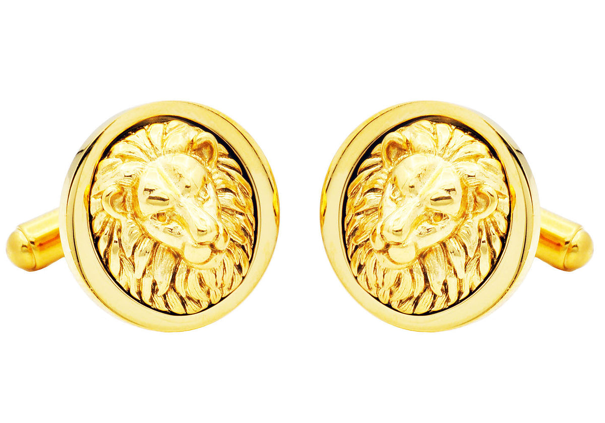 Mens Lion's Head Gold Stainless Steel Cuff Links
