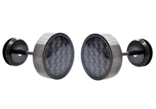 Load image into Gallery viewer, Mens 9mm Black Plated Stainless Steel Earrings With Black Carbon Fiber - Blackjack Jewelry