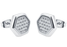 Load image into Gallery viewer, Men's Stainless Steel Hexagon Stud Earrings With Cubic Zirconia - Blackjack Jewelry