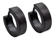 Load image into Gallery viewer, Mens 14mm Black Plated Stainless Steel Hoop Earrings - Blackjack Jewelry
