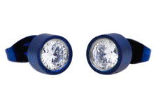 Load image into Gallery viewer, Mens 6mm Blue Plated Stainless Steel Stud Earrings With Cubic Zirconia - Blackjack Jewelry