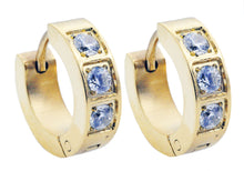 Load image into Gallery viewer, Mens 14mm Gold Plated Stainless Steel Hoop Earrings With Cubic Zirconia - Blackjack Jewelry