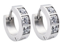 Load image into Gallery viewer, Mens 14mm Stainless Steel Hoop Earrings With Cubic Zirconia - Blackjack Jewelry