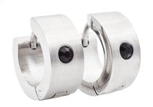 Load image into Gallery viewer, Mens 14mm Stainless Steel Hoop Earrings With Black Cubic Zirconia - Blackjack Jewelry