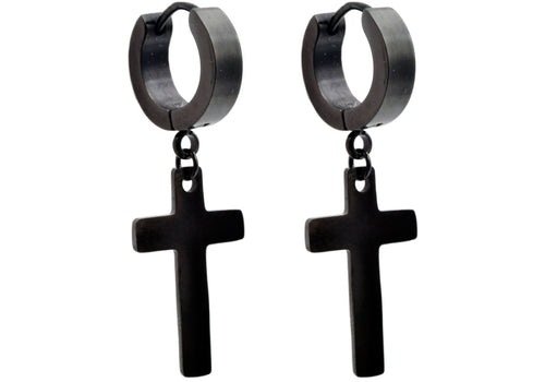 Blackjack Men's Black Stainless Steel Cross Earrings - Blackjack Jewelry
