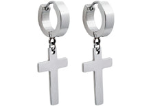 Load image into Gallery viewer, Mens Stainless Steel Hoop Cross Earrings - Blackjack Jewelry