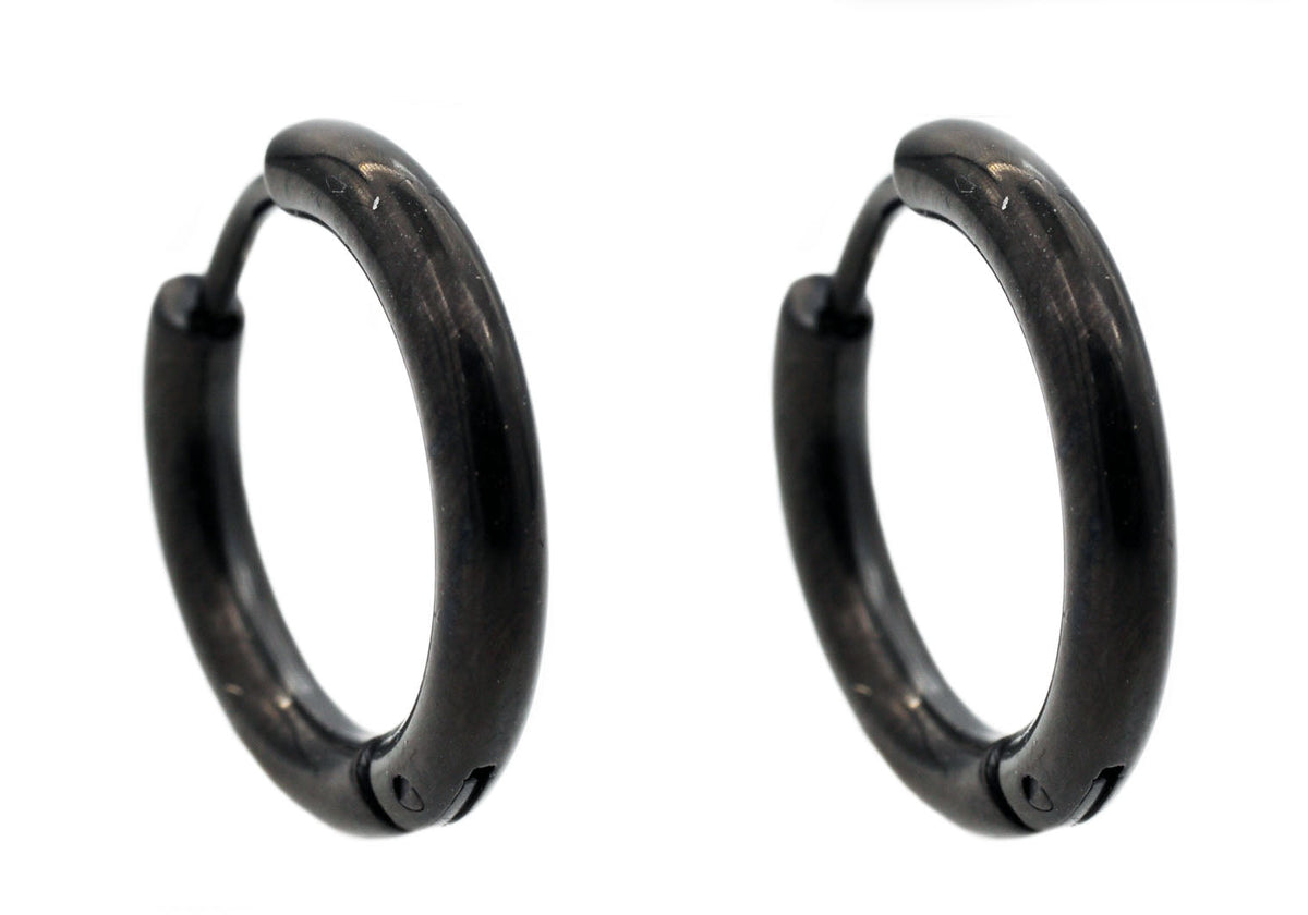 Mens 17mm Black Plated Stainless Steel Hoop Earrings - Main Image