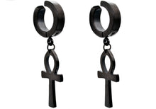 Load image into Gallery viewer, Mens Black Stainless Steel Clip On Ankh Cross Earrings - Blackjack Jewelry