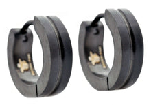 Load image into Gallery viewer, Mens 14mm Black Stainless Steel Divoted Hoop Earrings - Blackjack Jewelry
