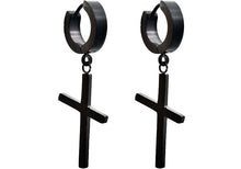Load image into Gallery viewer, Mens Black Stainless Steel Hoop Cross Earrings - Blackjack Jewelry
