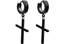 Load image into Gallery viewer, Mens Black Stainless Steel Hoop Cross Earrings - Blackjack Jewelry