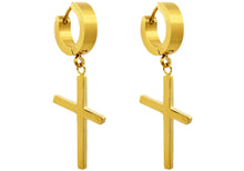 Load image into Gallery viewer, Mens Gold Stainless Steel Cross Hoop Earrings - Blackjack Jewelry