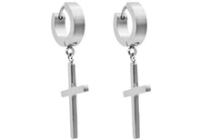 Load image into Gallery viewer, Mens Stainless Steel Cross Hoop Earrings - Blackjack Jewelry