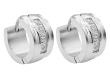 Load image into Gallery viewer, Mens 13mm Stainless Steel Hoop Earrings With Cubic Zirconia - Blackjack Jewelry