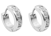 Load image into Gallery viewer, Men's 14mm Stainless Steel Hoop Earrings With Cubic Zirconia