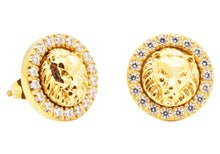 Load image into Gallery viewer, Mens Lion's Head Gold Stainless Steel Earrings With Cubic Zirconia - Blackjack Jewelry