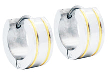 Load image into Gallery viewer, Mens 14mm Stainless Steel Gold Divoted Hoop Earrings - Blackjack Jewelry