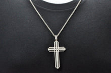 Load image into Gallery viewer, Mens Stainless Steel Cross Pendant With Cubic Zirconia - Blackjack Jewelry