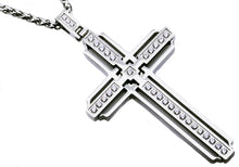 Load image into Gallery viewer, Mens Stainless Steel Cross Pendant With Cubic Zirconia - Blackjack Jewelry
