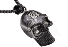 Load image into Gallery viewer, Mens Black Stainless Steel Skull Pendant With Black Cubic Zirconia - Blackjack Jewelry