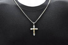 Load image into Gallery viewer, Mens Two Tone Gold Stainless Steel Cross Pendant With 24" Franco Chain - Blackjack Jewelry