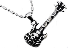 Load image into Gallery viewer, Mens Stainless Steel Skull Guitar Pendant Necklace With Cubic Zirconia - Blackjack Jewelry