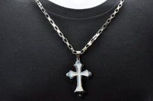 Load image into Gallery viewer, Mens Stainless Steel Large Cross Pendant Necklace With Blue Plated Edges