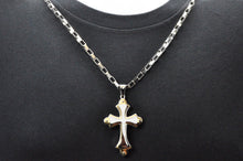 Load image into Gallery viewer, Mens Stainless Steel Large Cross Pendant Necklace With Gold Edges